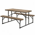 Stół ogrodowy prostokątny metalowy z siedziskami z tworzywa drewnopodobnego 180x70x75 cm brązowy