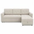 Beżowa sofa rozkładana z tkaniny 220 cm x 150 cm