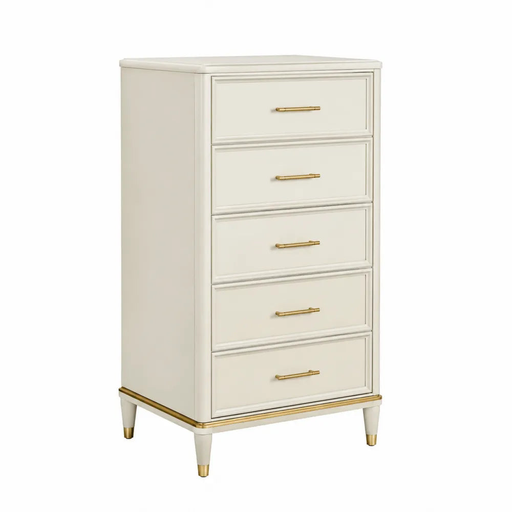 Biała komoda z 5 szufladami z płyty MDF i metalowymi uchwytami 112cm