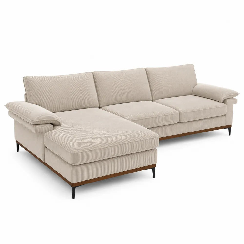 Sofa narożna sztruksowa beżowa 300 cm