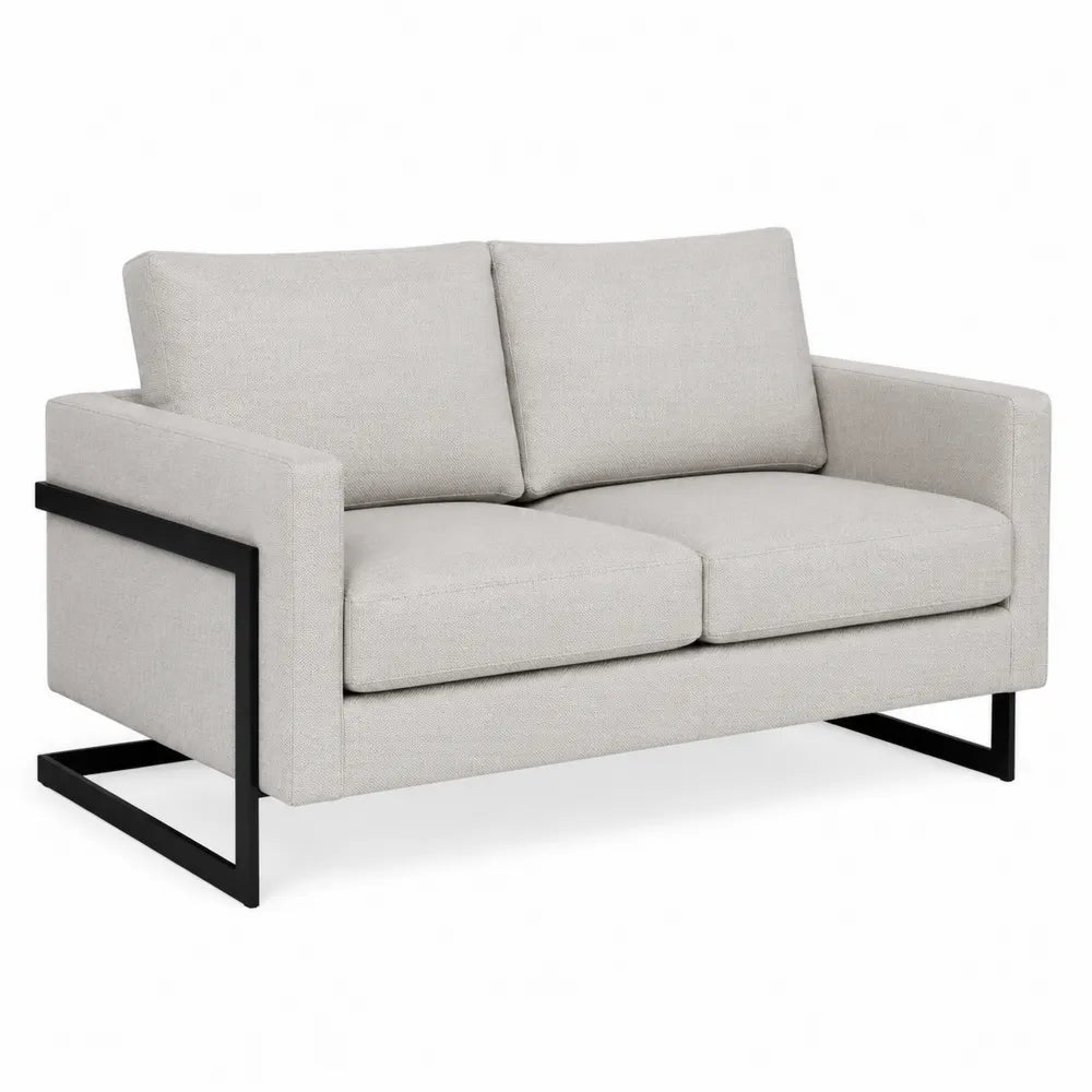 Dwuosobowa sofa z tkaniny beżowej z metalową ramą