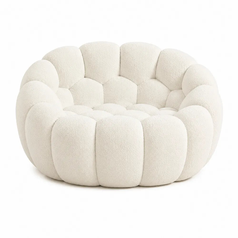 Okrągła sofa z tkaniny bouclé kremowa