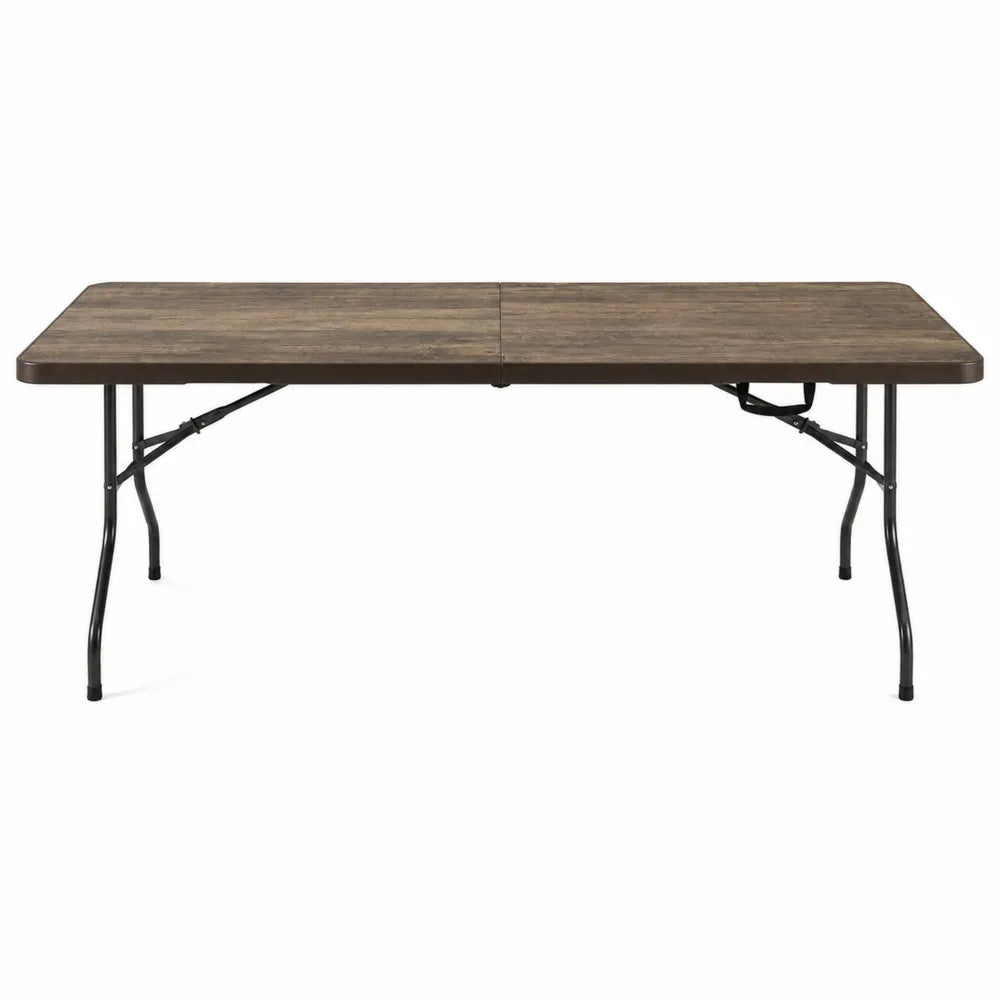 Składany stół prostokątny z laminowanym blatem i stalową ramą, 180x75x74 cm, brązowy