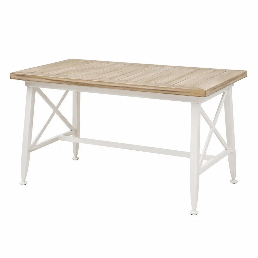 Stół ogrodowy prostokątny 150x90 cm drewno akacjowe i biały stal