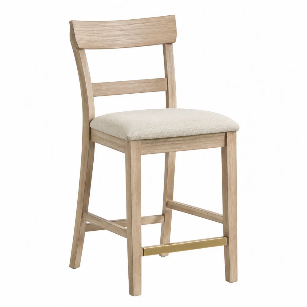 Hoker drewniany z tapicerowanym beżowym siedziskiem 98cm