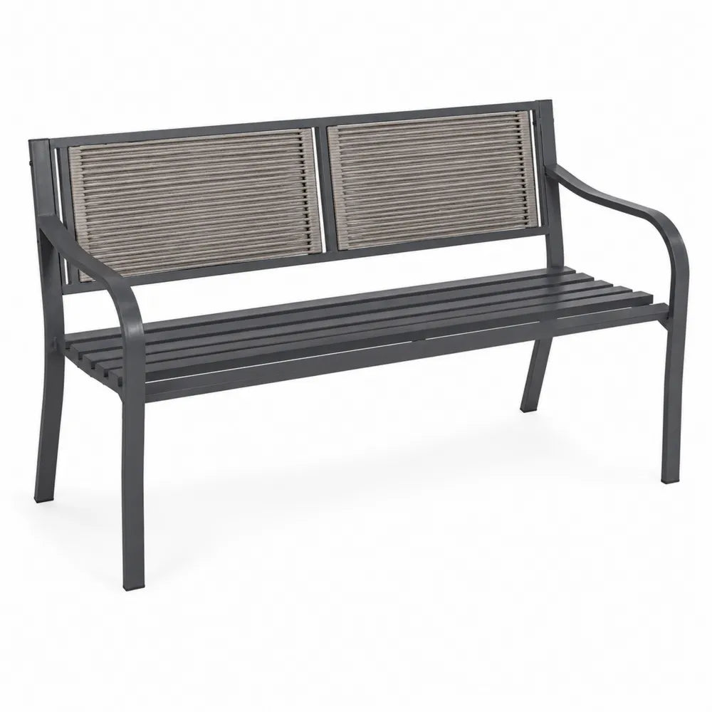 Ławka metalowa z oparciem z szarego drewna kompozytowego 150 cm