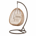 Fotel wiszący rattanowy z poduszkami beżowy 120x105x195 cm