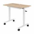 Biurko regulowane na kółkach, MDF i stal, jasny dąb/biały