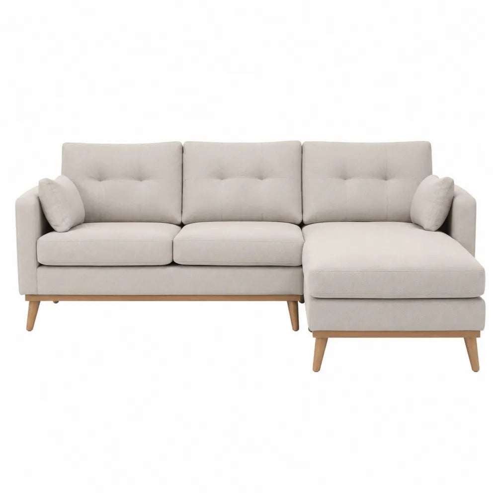 Sofa narożna z tkaniny poliestrowej beżowa 230 cm
