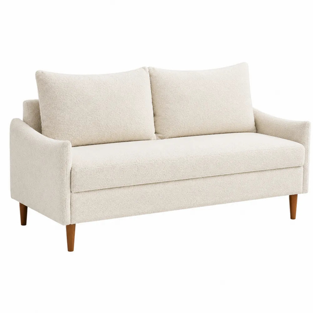 Sofa dwuosobowa z tkaniny bouclé w kolorze jasnobeżowym